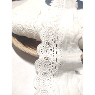 73MM Embroidery Cotton Lace Border Lace Sewing Fabric White Putih Baju Kurung Kebaya Kain Renda Kahwin Borong [1 Yard]