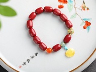 天然原礦硃砂精品紫金砂心經桶珠手鏈尺寸10mm左右 含量高達95%以