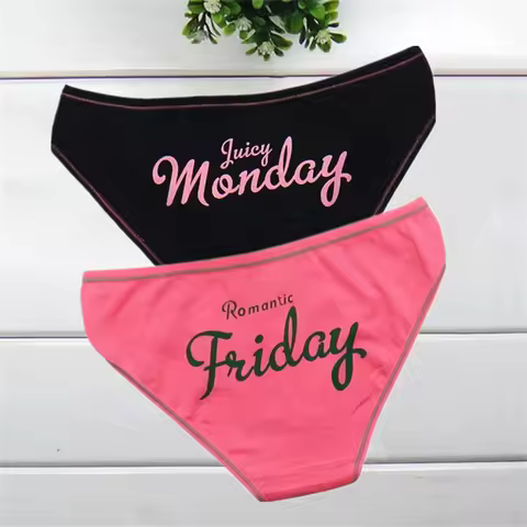 2pcs Week Underwear Monday To Sunday Printed Women's Cotton Low-Waist Plus Size Briefs Funny Letters