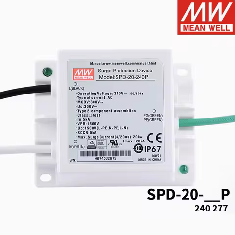 MEAN WELL SPD-20-240P/SPD-20-277P 20KA LED Driver Lightning Surge Protector SPD-20