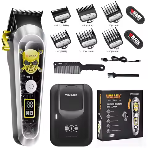 WMARK Hair Trimmer Professional Hair Cutting Machine Transparent Clipper Barber Wireless Charging Di