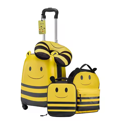 Luggage Set 5-Piece 18-Inch Hard-Shell Rolling Suitcase with Backpack and U-Shaped Pillow Bee-Themed