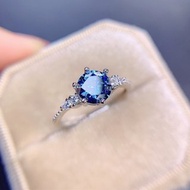 藍色莫桑石戒指，1克拉莫桑石戒指，裂紋莫桑石戒指