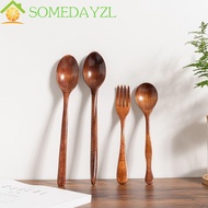 SOMEDAYMX Wooden Spoon Ice Cream Natural Tableware For Soup Cooking Kitchen Teaspoon Coffee Spoon