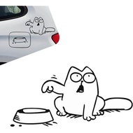 Funny Hungry Cat Feed Me Fuel Tank Cover Sticker, Waterproof PVC Body Cartoon Decorative Stickers, D
