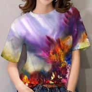 เสื้อสงกรานต์2567เสื้อยืดผู้หญิง 3D พิมพ์หลวมเสื้อยืดลำลองเสื้อผ้าสบาย