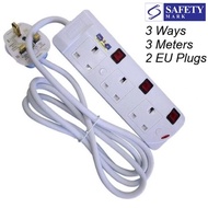 3 Meter 3 Way SG 3 Pin Plug Extension Power Cord EU 2 Pin Plug Direct
