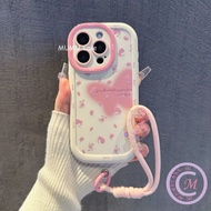 MERAH Pink Flower Butterfly Phone case With Bracelet Compatible For SAMSUNG S20FE S21 5G S21FE S21PL