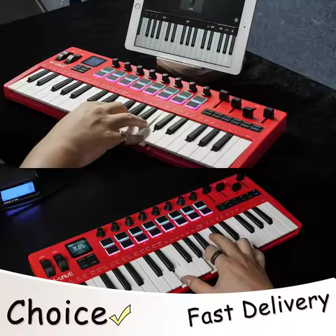M-VAVE SMK-37 Pro 37-Key Red MIDI Controller With 16 RGB Pads 8 Knobs Built-in Synthesizer Portable 