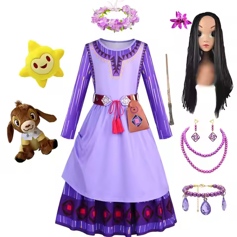 Asha Dress One Piece Print Princess Costume Wish Cosplay Theme Party Outfits Carnival Prom Gown Chil