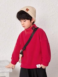 SHEIN 男小童字母貼布小高領落肩袖運動衫