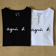 Agnes B. Small B Pure Cotton Short Sleeved Printed Cursive Letters Versatile Couple T-shirt