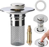 2pcs Bathroom Sink Drain Strainer Pop Up Sink Drain Stopper with Removable Stainless Steel Filter Ba