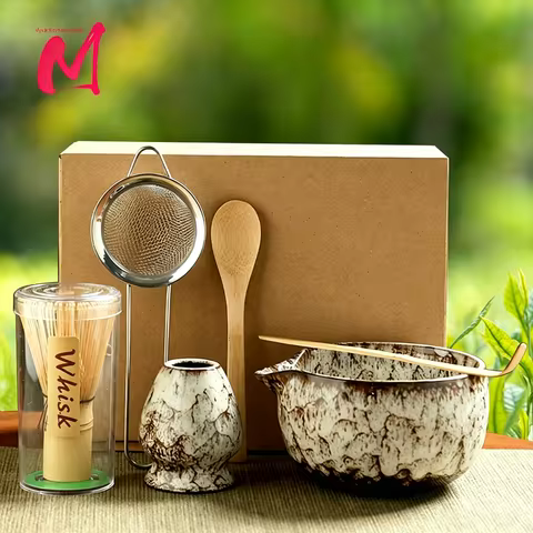 6PCS Japanese Matcha Tea Set Safe Bamboo Whisk Teaspoon Tea Sets Matcha Bowl Matcha Whisk Holder for