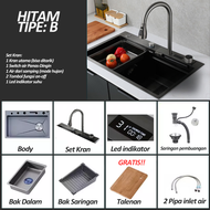 Royalstar Kitchen Sink Bar Set Lengkap Black/Wastafel Stainless  Steel Hitam 304 Dengan Kran Angsa F