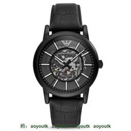 熱銷✅正品Armani阿瑪尼機械腕錶鏤空設計時尚皮帶黑武士男錶AR60007【優選精品】