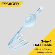 Essager 6A 3 in 1 USB Type-C Stretchable Flexible Cable Fast Charging For Micro USBA Type C Fast Charge USB2.0 480Mbps For Retractable Cord