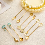 304 Stainless Steel Spoon Fork Creative Cartoon Cherry Blossom Dessert Spoon Fruit Fork Cute Coffee 