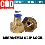 FITTING PNEUMATIC SLIP LOCK MALE 18MM NEPEL SLIP LOCK SELANG PU 6MM