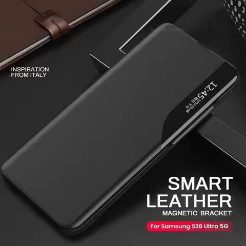 S26Ultra Case Smart View Magnetic Leather Flip Stand Cover for Samsung Galaxy S26 Ultra Plus 5G Book