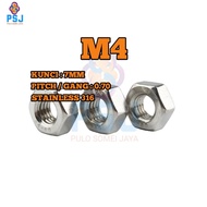 M4 Stainless 316 Hex Nut Key 7MM Pitch 0.70