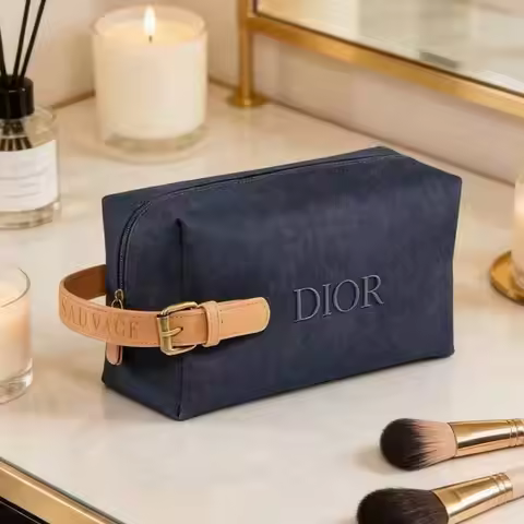 Christian Dior Dior’s bag Elegant Navy Blue Genuine Leather Beauty Bag With Detachable Shoulder Stra