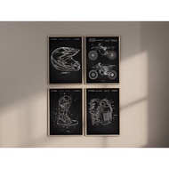 Dirt Bike Patent Prints Set of 4 Dirt Bike Wall Art Prints Dirt Bike Decor Motocross Boots Blueprint