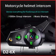 D2-6X Motorcycle Intercom Helmet Bluetooth Headset Noise Reduction Music Sharing Mixing 1 to 5 Wirel
