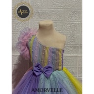 AMORVELLE | Rainbow ruffles gown for kids