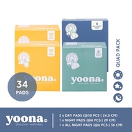 YOONA Quad Pack All Night (4 boxes) Organic Pads I Organic Pads 1 AN 1 N 2 D
