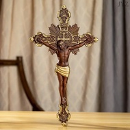 Religious St. Benedict's Exorcism Cross Wood Carving, Catholic Altar Prayer Wooden Baptismal Decor