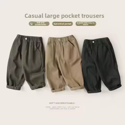 2026 Spring Autumn Solid Kids Boys Straight Pants Fashion Children Clothing Trousers Brief Causal Sh
