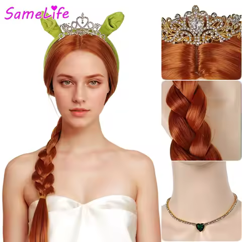 Headwear Fiona Wig Crown Necklace Headband With Ear Cartoon Princess Cosplay Fantasy Costume Accesso