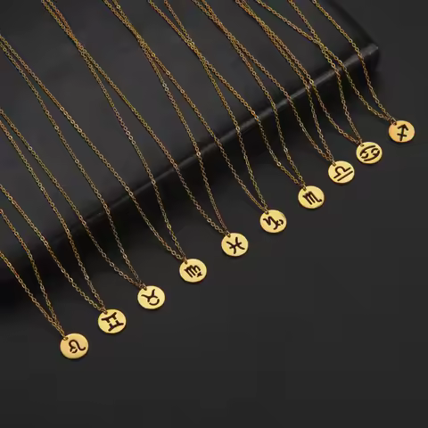 Kkjoy Stainless Steel Star Zodiac Sign Necklaces 12 Constellation Choker Pendants Necklace Aries Lib