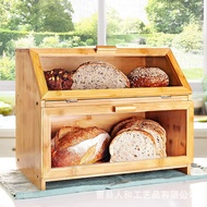 Style Double Bread Rack Bread Countertop Farmhouse Kitchen Storage Country Bread Box with Bamboo Win