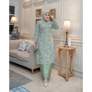Set Kebaya Tunik Kurung Modern Brokat Premium / Baju Kurung Tunik Lace Mewah Kondangan Lamaran Wisud