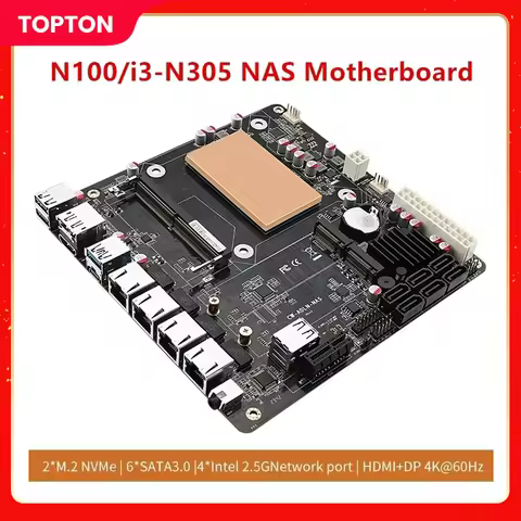 12th Gen NAS Motherboard N100 N150 i3-N305 N355 6-Bay Intel 4xi226-V 2.5G Mainboard 2*NVMe 6*SATA3.0