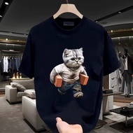 S-5XL Cotton Tee Cat Cartoon Casual Fashion Round Neck Short Sleeve T-shirt Loose Basic Top Print T 