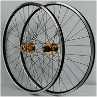 MTB Bike Wheelset For 26 Inch Wheels Double Layer Light Alloy Rim Sealed Bearing Disc/Rim Brake QR 7-11 Speed 32H,Gold