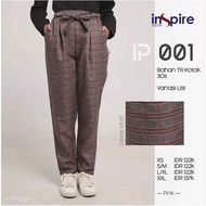 Inspire Youth IP 001 Women's Long Pants TR Material Pink Maroon Check Pattern OOTD Casual Comfortabl