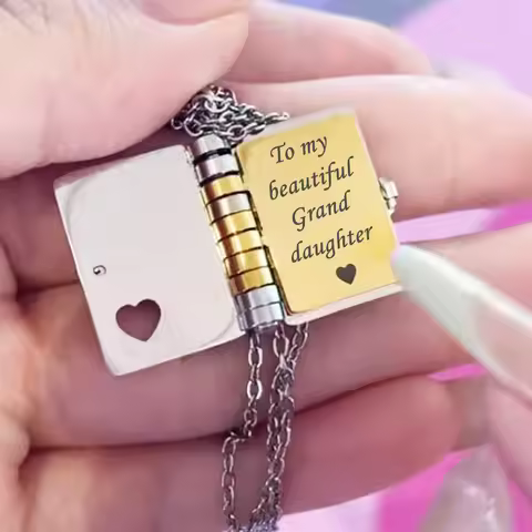 Stainless Steel My Little Angel Book Necklace for Granddaughter My Brave Boy Grandson Book Pendant S