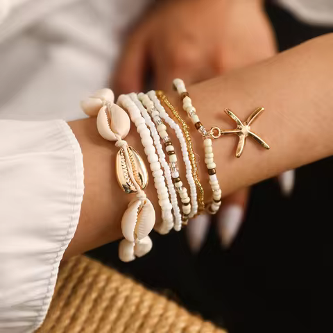 7pcs Bohemian Multilayer Ocean Style Starfish Shell Beads Summer Bracelets For Women Jewelry Perfect