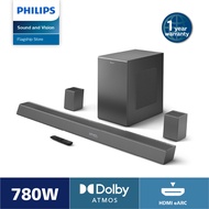 Philips TAB8967/98 Soundbar 5.1.2 with wireless subwoofer | 788 Watt max output | 2 Rear Speaker | Work with voice assis