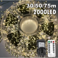 2000LED 75m per roll Christmas lights, green remote control plug, power cord, dual LED fairy lights,