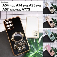 Mobile Case For Oppo A57 4G 2022 A77S A74 4G A95 4G A54 4G Cute Spaceman Stand GoldCover Casing
