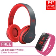 【พร้อมฟรีนาฬิกา LED】หูฟังบลูทูธ P47 เสียงดี Wireless Bluetooth Stereo Headset หูฟังบลูธูทไร้สาย ขายด