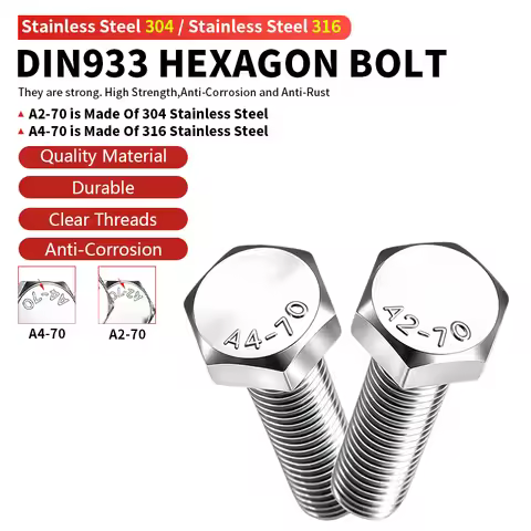 INOX Stainless Steel Hex Bolt DIN933 Full Thread Hexagonal Machine Screw SS304 SS316 Metric Fastener