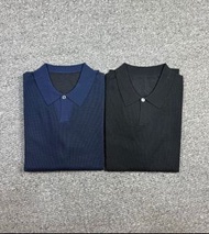 ICICLE之禾香港專櫃款 倒梯形單扣翻領短袖 桑蠶絲棉混紡冰裂紋肌理藍黑兩色