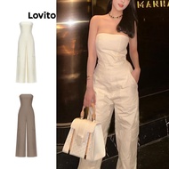 Lovito Women's Plain Pocket Casual Jumpsuit