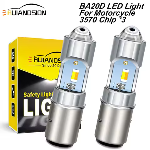 Ruiandsion BA20D Motorcycle Headlight LED Bulb 6V 10-80V For Hi/Lo Beam White Yellow Color Motorbike